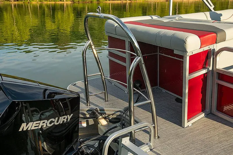 Slide: The Image of Manufacturer Provided Image: 2023 Lowe Ultra 202 Fish & Cruise boat with Mercury engine on calm water. - 4
