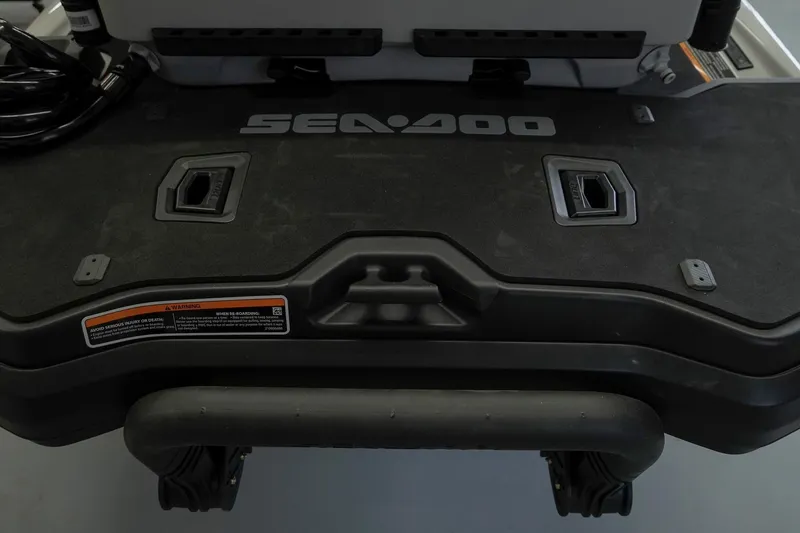 Slide: The Image of 2026 Sea-Doo FishPro Trophy 170 rear deck with logo and warning label. - 4