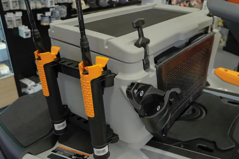 Slide: The Image of 2026 Sea-Doo FishPro Trophy 170 fishing gear setup with rod holders and storage box. - 5