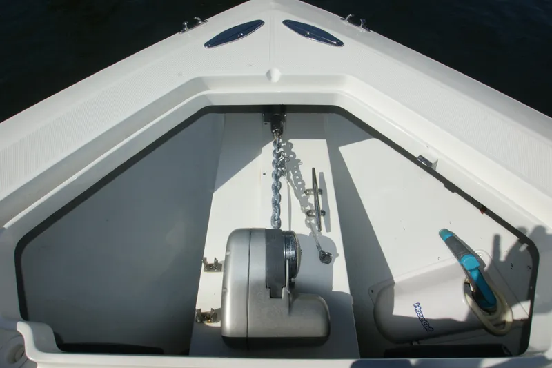 Slide: The Image of Bow storage compartment of 2018 SeaVee 390Z boat with anchor chain and equipment. - 7