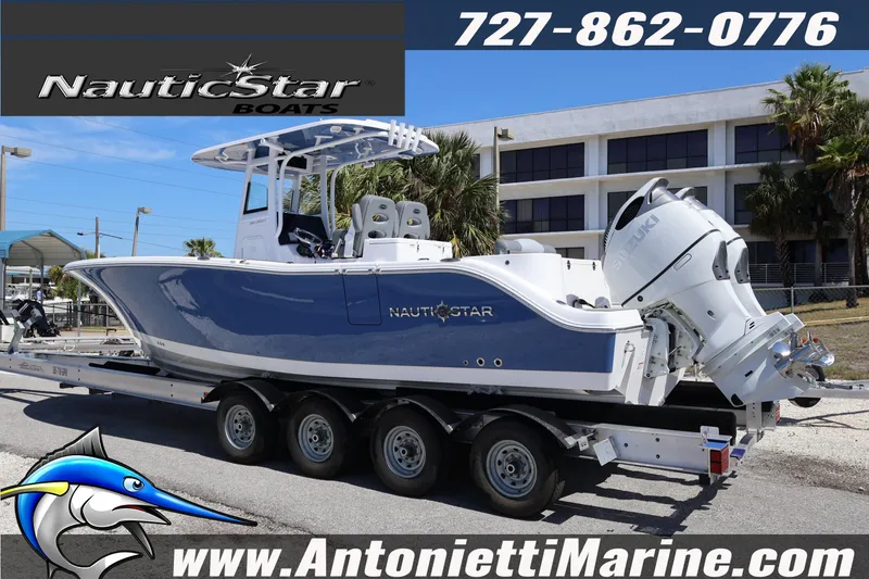 Slide: The Image of 2026 NauticStar 292 Legacy boat on trailer, displayed at Antonietti Marine dealership. - 4