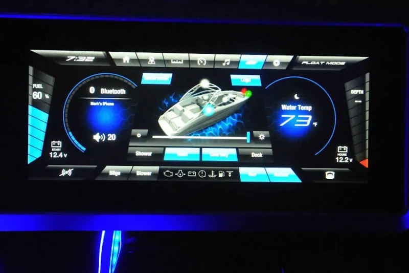 Slide: The Image of Dashboard display of 2024 Yamaha Boats 275SDX showing controls and settings. - 31