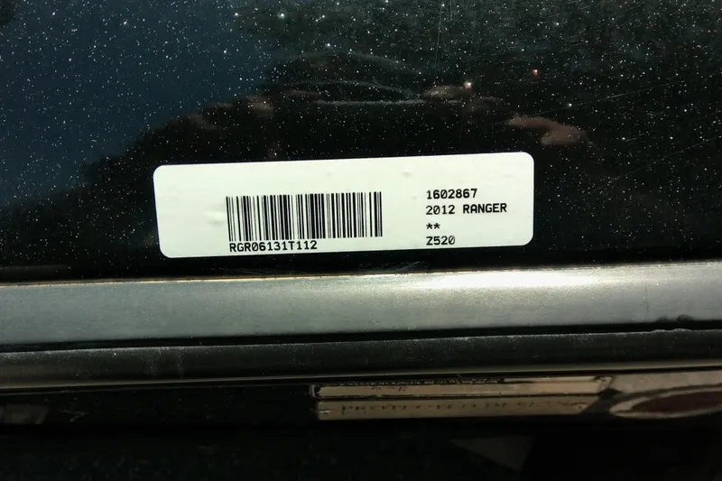 Slide: The Image of Barcode label on 2012 Ranger Z520 vehicle, displaying model and serial number. - 10