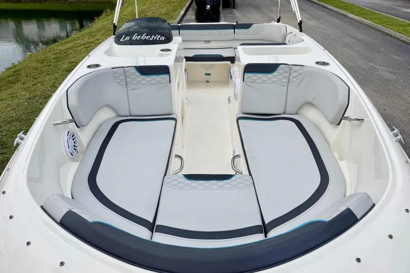 Slide: The Image of 2022 Bayliner Element M17 boat interior with stylish seating and modern design. - 7