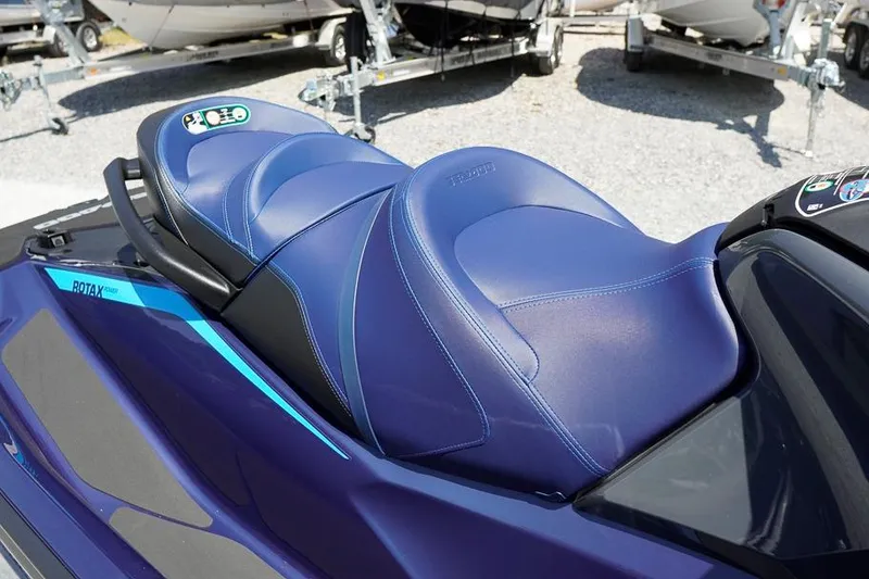 Slide: The Image of 2026 Sea-Doo GTX 170 jet ski with blue seating, showcasing sleek design and comfort. - 8