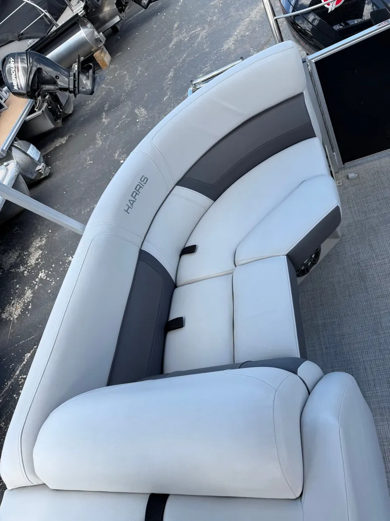 Slide: The Image of Harris 230 Cruiser CWDH 2021 with gray upholstered seating. - 8