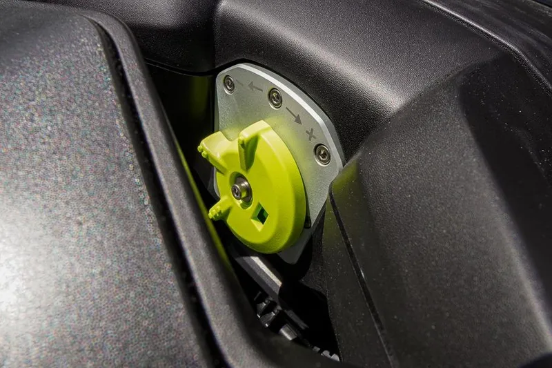 Slide: The Image of Close-up of 2026 Sea-Doo GTX Limited 325 control knob, featuring a vibrant green design. - 19
