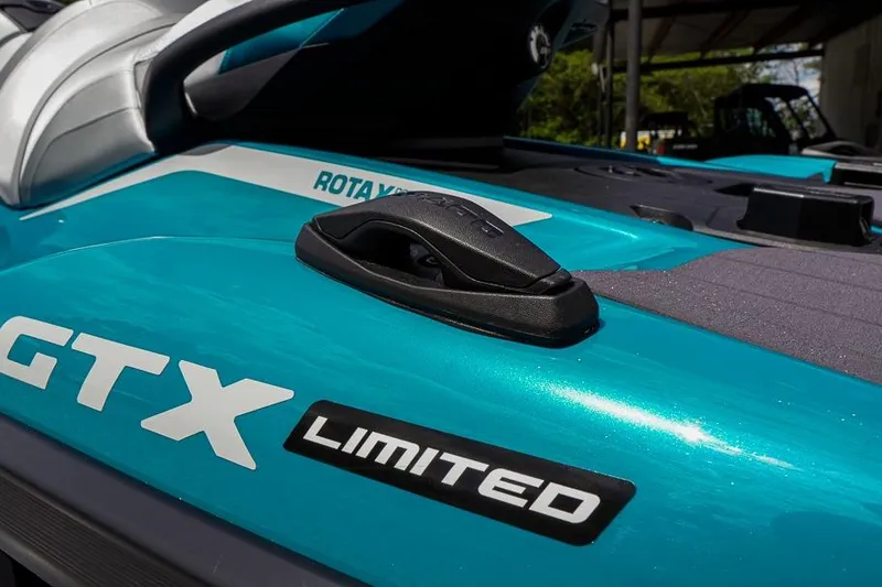Slide: The Image of 2026 Sea-Doo GTX Limited 325, close-up of teal body and branding details. - 20
