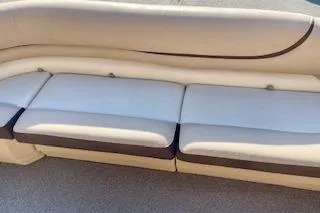 Slide: The Image of 2016 Sun Tracker Party Barge 22 XP3 boat seating, beige upholstery, spacious and comfortable design. - 11