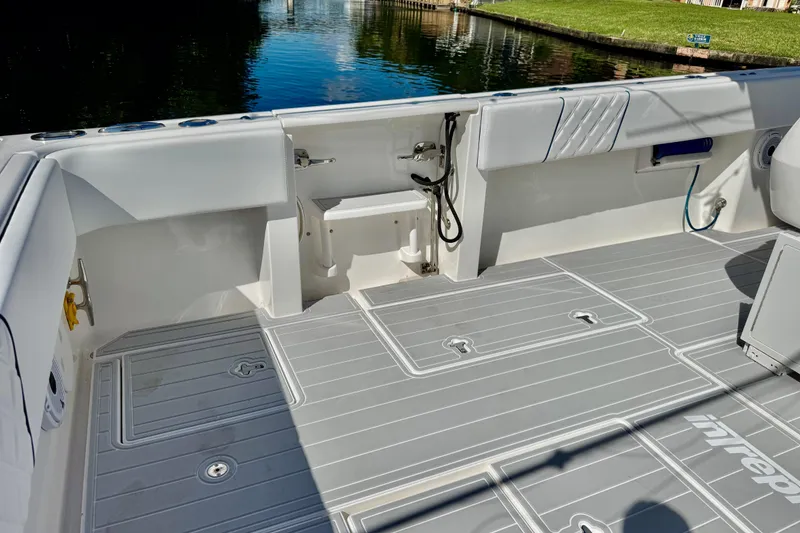 Slide: The Image of 2012 Intrepid 400 Center Console boat deck with clean, spacious layout. - 30