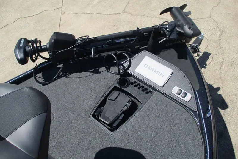 Slide: The Image of Nitro Z18 Pro 2026 boat deck with Garmin equipment and foot pedal controls. - 6