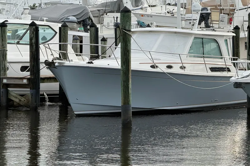 Slide: The Image of Bow of 2011 Back Cove Downeast 37 with anchor and mooring ropes. - 22