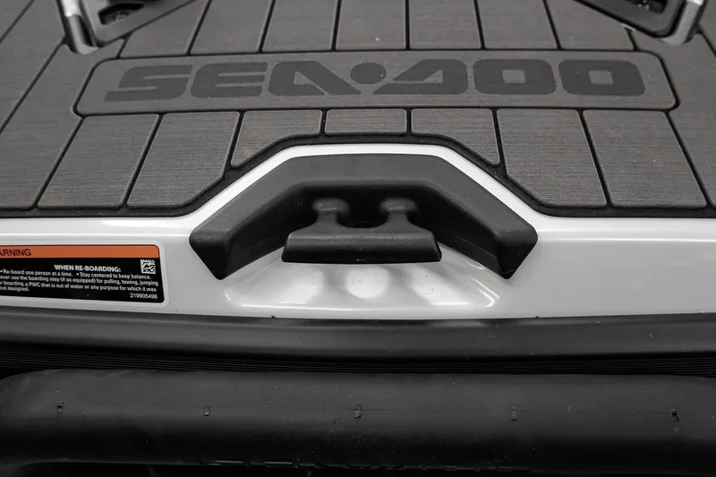 Slide: The Image of 2026 Sea-Doo GTX Limited 325 rear deck with logo and re-boarding handle. - 16
