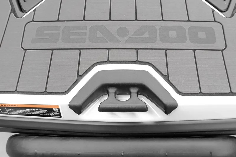 Slide: The Image of 2026 Sea-Doo GTX Limited 325 rear deck with logo and boarding handle. - 19