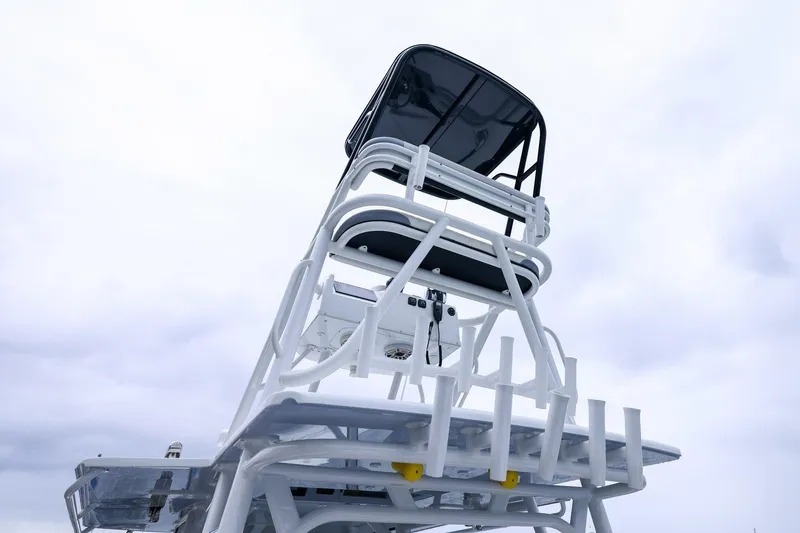 Slide: The Image of 2020 Yellowfin 42 Offshore boat tower against cloudy sky. - 22