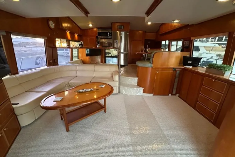 Slide: The Image of Luxurious interior of a 1999 Mikelson 64 Long Range Sportfish yacht with elegant furnishings. - 4