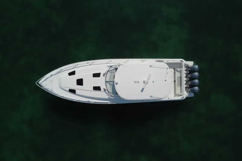 Slide: The Image of Top view of a 2017 Intrepid 475 Sport Yacht on clear water. - 4