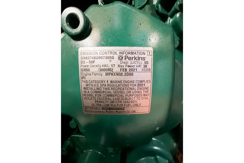 Slide: The Image of Emission control label on a Perkins marine engine, Hunter 430, 1996 model. - 69