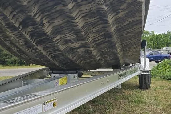 Slide: The Image of 2026 Havoc 1760 VJST boat on trailer, showcasing hull design and sturdy construction. - 8