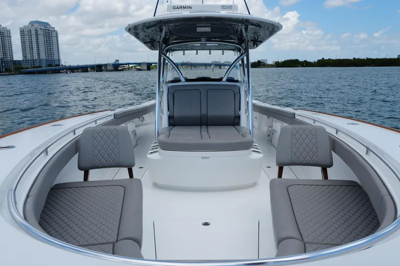 Slide: The Image of 2022 Valhalla Boatworks V-41 on water, featuring spacious seating and modern design. - 24