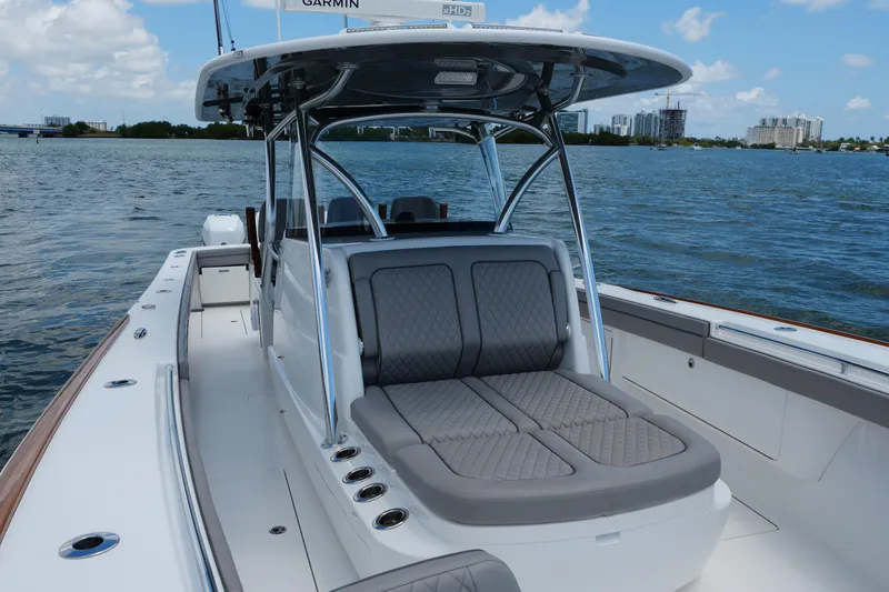 Slide: The Image of 2022 Valhalla Boatworks V-41 on water, featuring sleek design and comfortable seating. - 29