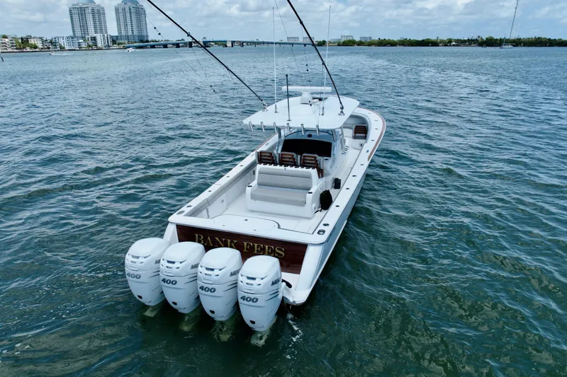 Slide: The Image of 2022 Valhalla Boatworks V-41 with quad Mercury 400 engines on open water. - 5