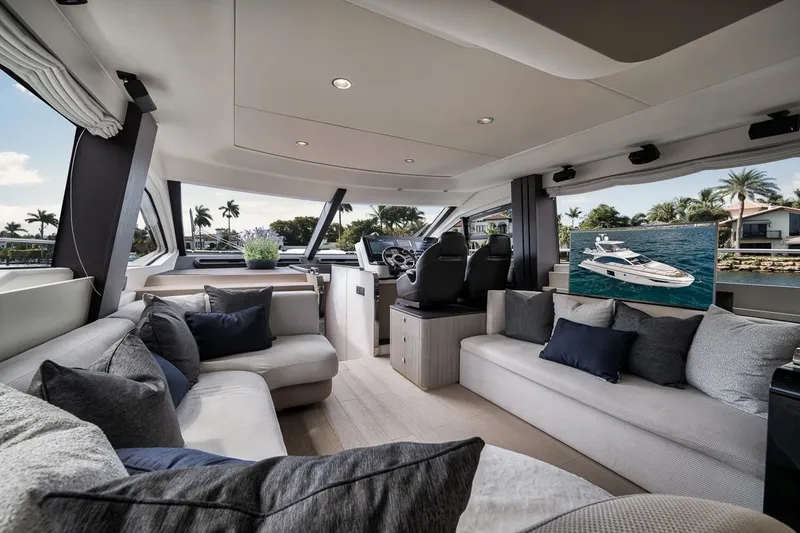 Slide: The Image of Luxurious interior of 2019 Azimut 55 yacht with plush seating and modern design. - 101