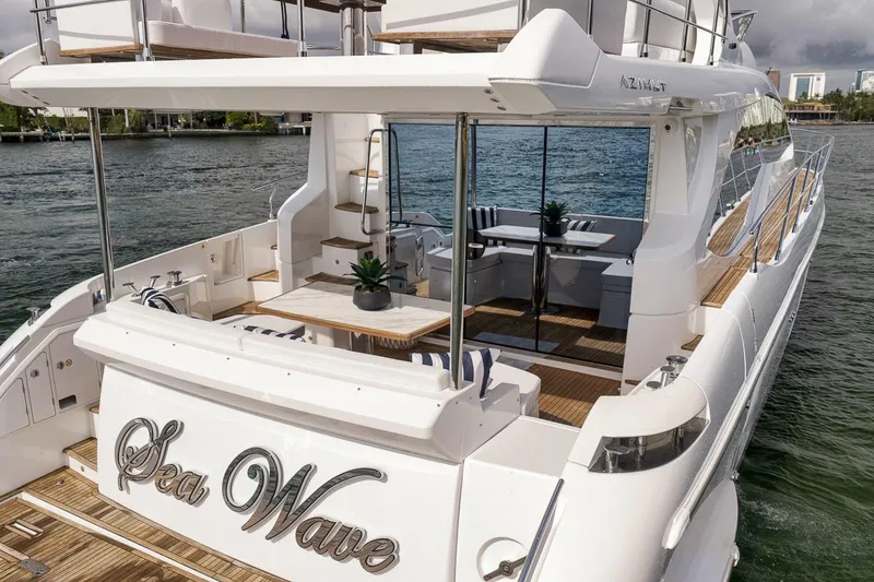 Slide: The Image of Luxurious 2019 Azimut 55 yacht "Sea Wave" with elegant deck and seating area. - 29