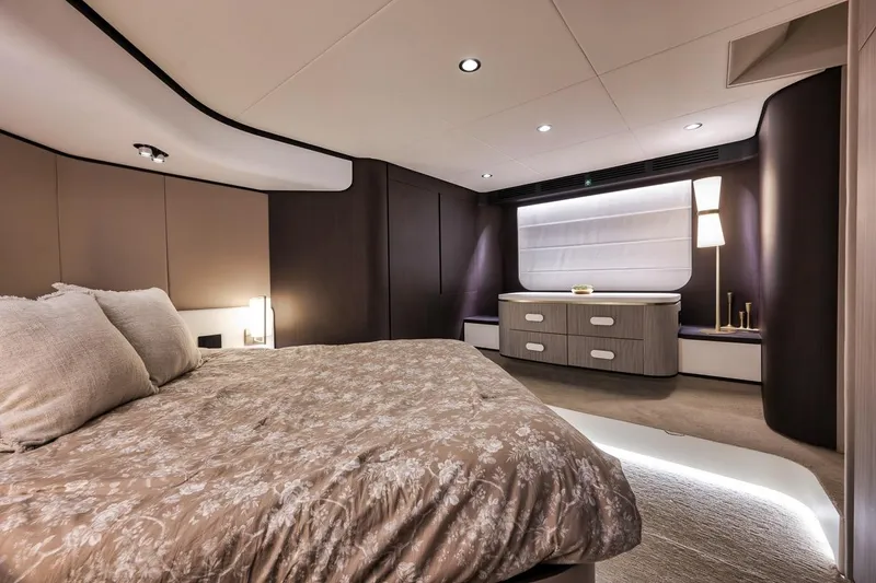 Slide: The Image of Luxurious bedroom interior of 2019 Azimut 55 yacht with modern design and elegant furnishings. - 68