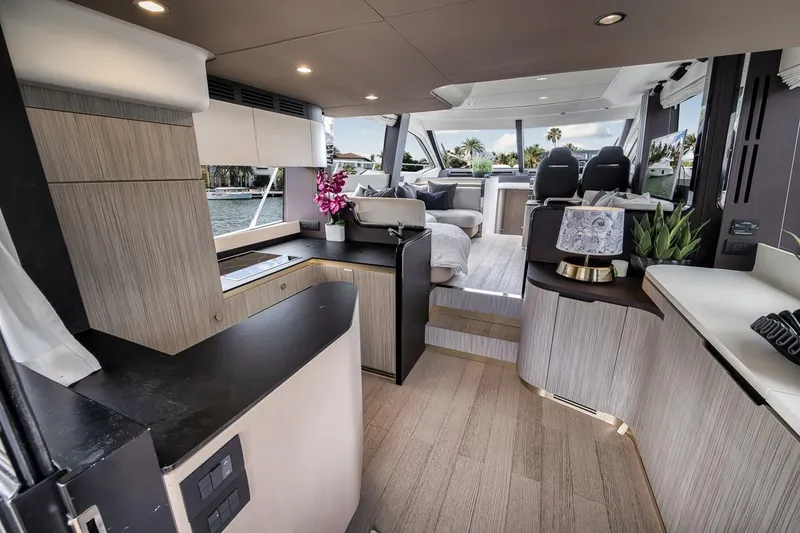 Slide: The Image of Luxurious interior of a 2019 Azimut 55 yacht with modern furnishings and elegant decor. - 91