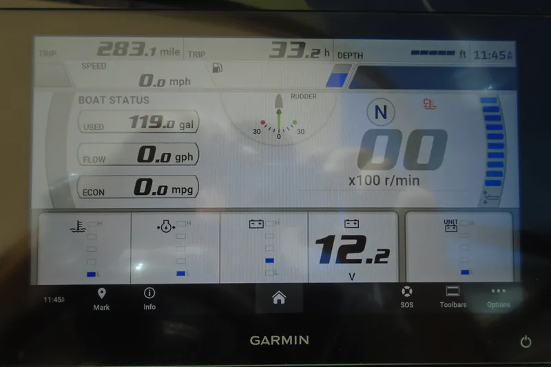 Slide: The Image of Garmin display showing Regal LX6 boat status, fuel usage, and navigation metrics. - 18