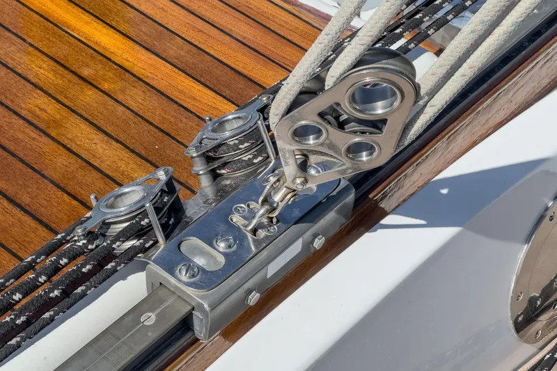 Slide: The Image of Close-up of 1970 Morgan 42 MKI sailboat rigging and wooden deck. - 33