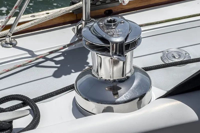 Slide: The Image of Close-up of a winch on a 1970 Morgan 42 MKI sailboat deck. - 82
