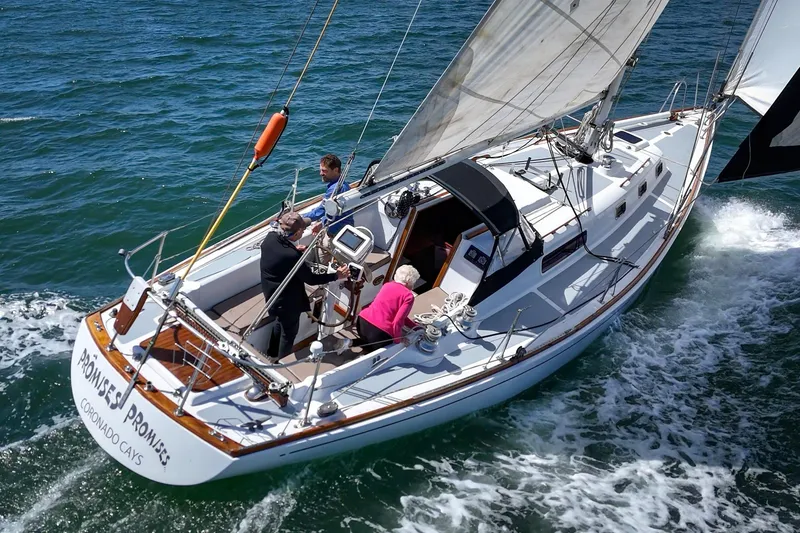 Slide: The Image of 1970 Morgan 42 MKI sailboat cruising with passengers on a sunny day. - 9