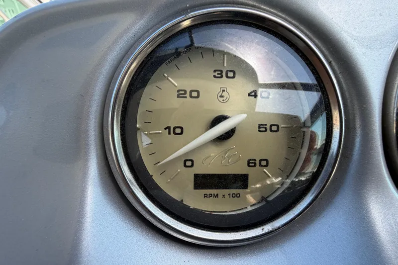 Slide: The Image of Close-up of a 2007 Monterey 330 Sport Yacht tachometer, showing RPM gauge. - 20