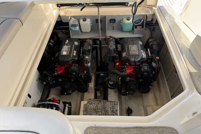 Slide: The Image of Engine compartment of a 2007 Monterey 330 Sport Yacht with dual Volvo Penta engines. - 37