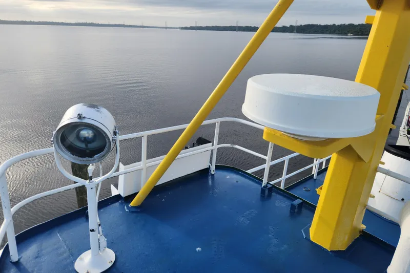 Slide: The Image of Deck view of a 1960 Stord Verft 60 ship with spotlight and radar equipment. - 36