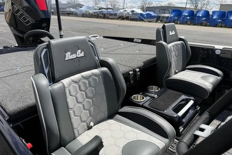 Slide: The Image of 2026 Bass Cat Jaguar STS boat interior with stylish seats and modern design. - 7
