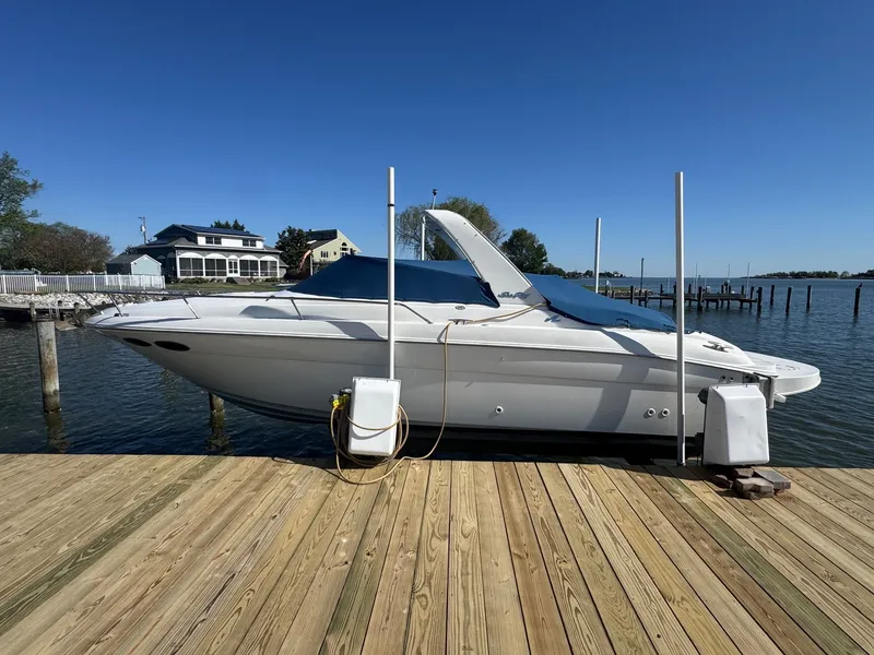 Slide: The Image of 2021 Sea Ray 280 Sun Sport boat at dock. - 2