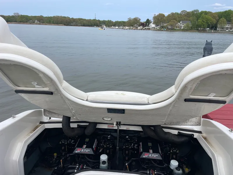 Slide: The Image of Engine compartment of 2021 Sea Ray 280 Sun Sport by the lake. - 31