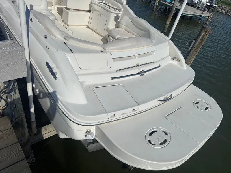 Slide: The Image of 2021 Sea Ray 280 Sun Sport at dock, rear view. - 37
