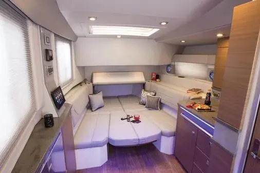 Slide: The Image of Luxurious interior of 2019 Formula 430 Super Sport Crossover yacht with modern seating and ambient lighting. - 20