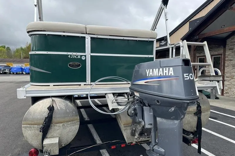 Slide: The Image of 2011 South Bay 420 CR pontoon boat with Yamaha 50 outboard motor. - 22