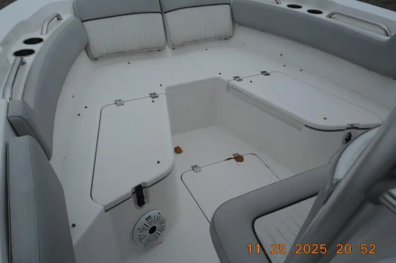 Slide: The Image of Interior view of 2021 Sea Fox 228 Commander boat with seating and storage compartments. - 10