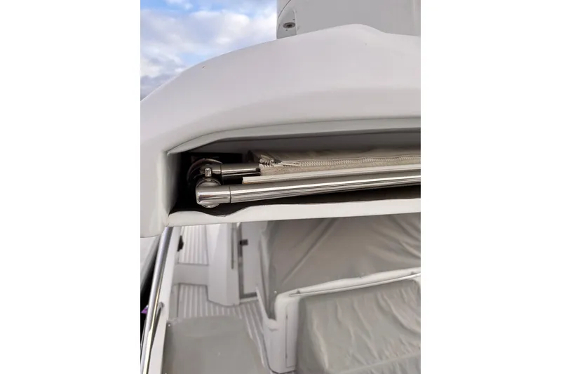 Slide: The Image of 2020 Azimut Verve 40 yacht interior detail with stainless steel fittings and white upholstery. - 23