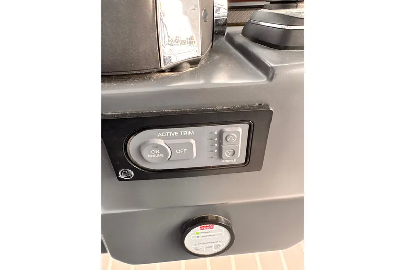 Slide: The Image of Active trim control panel on 2020 Azimut Verve 40 boat dashboard. - 28