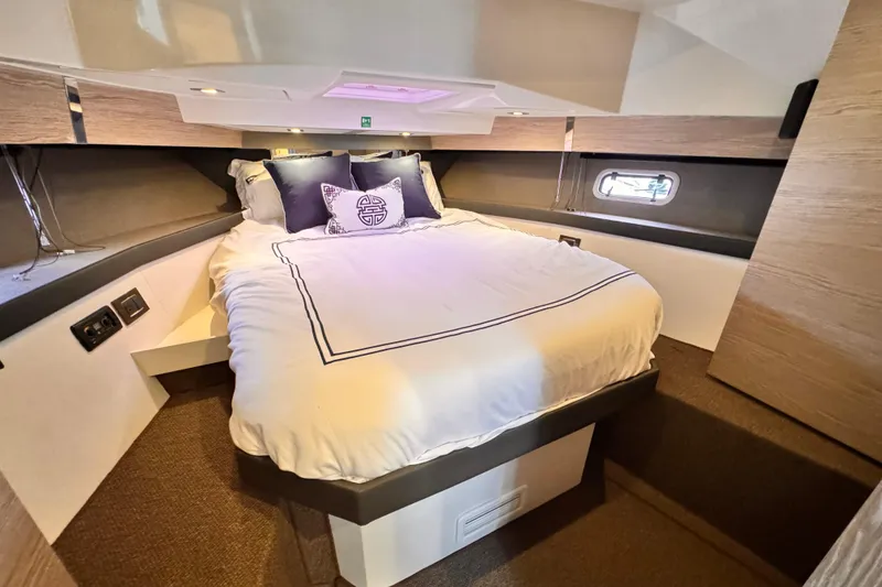 Slide: The Image of Luxurious cabin interior of 2020 Azimut Verve 40 yacht with cozy bed and modern design. - 32