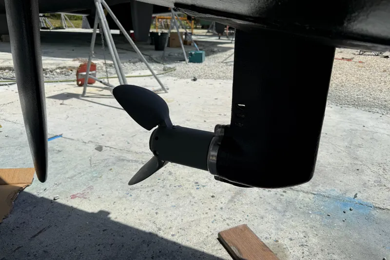 Slide: The Image of Propeller of a 1995 Fountaine Pajot Athena 38 catamaran on dry dock. - 38