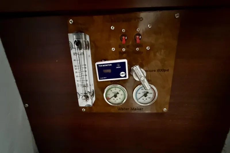 Slide: The Image of Control panel of a 1995 Fountaine Pajot Athena 38 water maker system. - 42