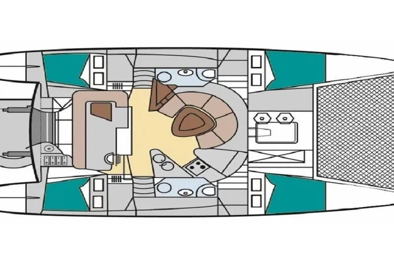 Slide: The Image of Floor plan of a 1995 Fountaine Pajot Athena 38 catamaran, showcasing interior layout. - 5